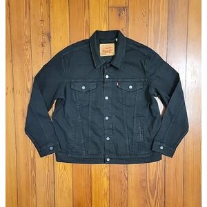 Levis Black Trucker Jacket Size XL Denim 100% Cotton Side Pockets Standard